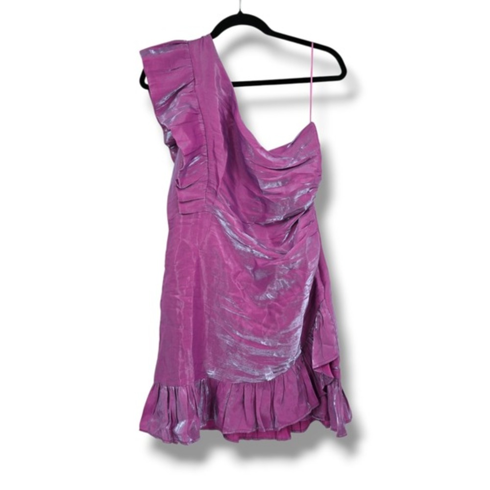 TCEC Womens Iridescent Purple One Shoulder Ruffle Mini Dress Size L Ruched Party
